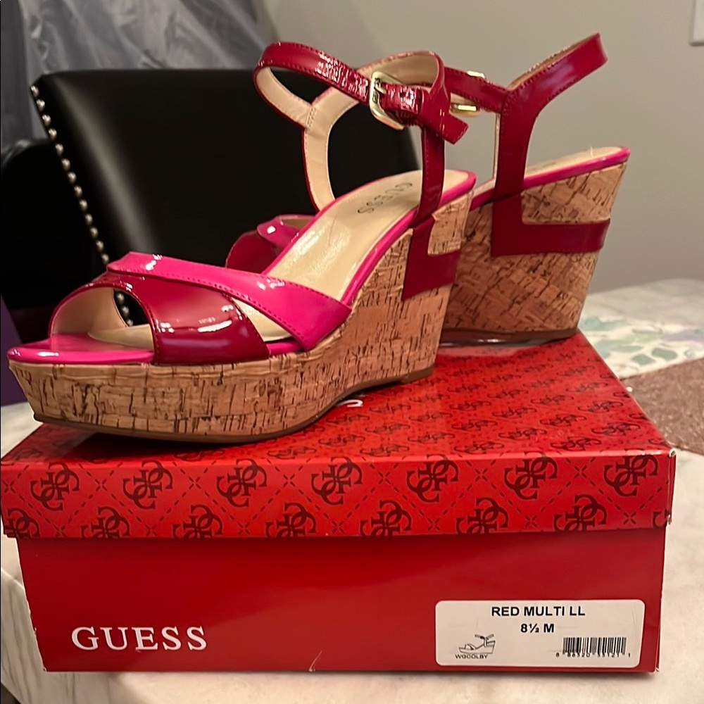 GUESS Women's Red/Fuscia Multi Wedge Sandals